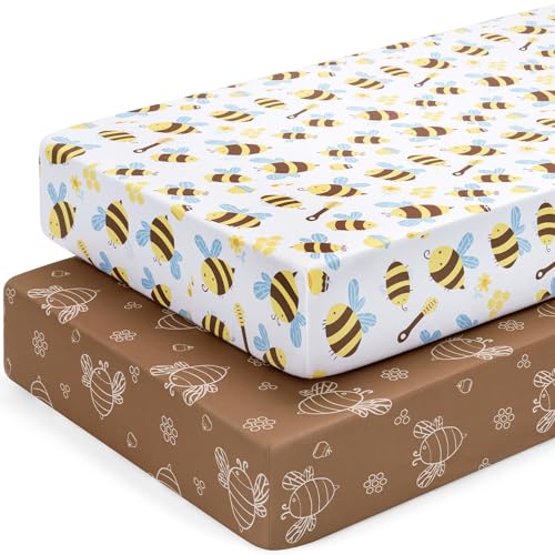 Yukkidds Cot Sheets 140 x 70 Fitted Cot Bed Sheets 2 Pack Toddler Bed Sheets Super Soft & Breathable Microfiber Brown Bee