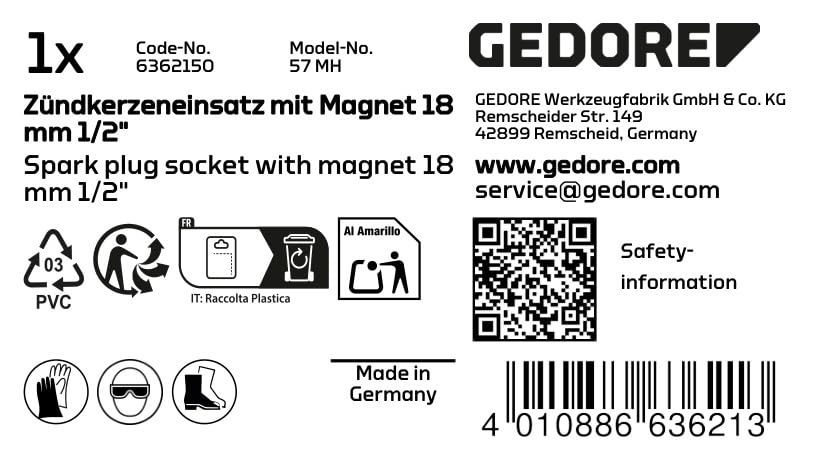 Gedore 57MH 1/2 18 mm Spark Plug Socket with Magnet - Silver - Image 2