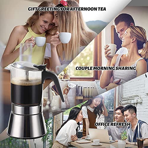 Máquina De Café Expresso Com Tampo De Vidro De Cristal E Fogão De Aço Inoxidável, Cafeteira Italiana