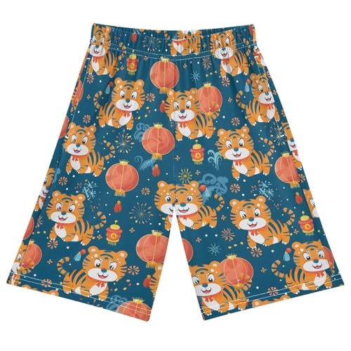ALAZA Tiger Firework Animal Pajama Shorts Elastic Waist Casual Sleep Shorts with Pockets Size 6-14