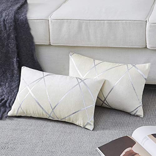 GIGIZAZA Decorative Couch Pillow Covers 12 x 20,Sofa Thick Cushion Pillow Covers,Square White Luxury Pillows 2 Set