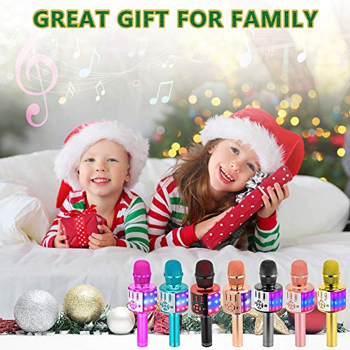 Image of Amazmic Kids Karaoke Microphone Machine Toy Bluetooth Microphone Portable Wireless Karaoke Machine Handheld with LED Lights, Gift for Children Adults Birthday Party, Home KTV(Gold)