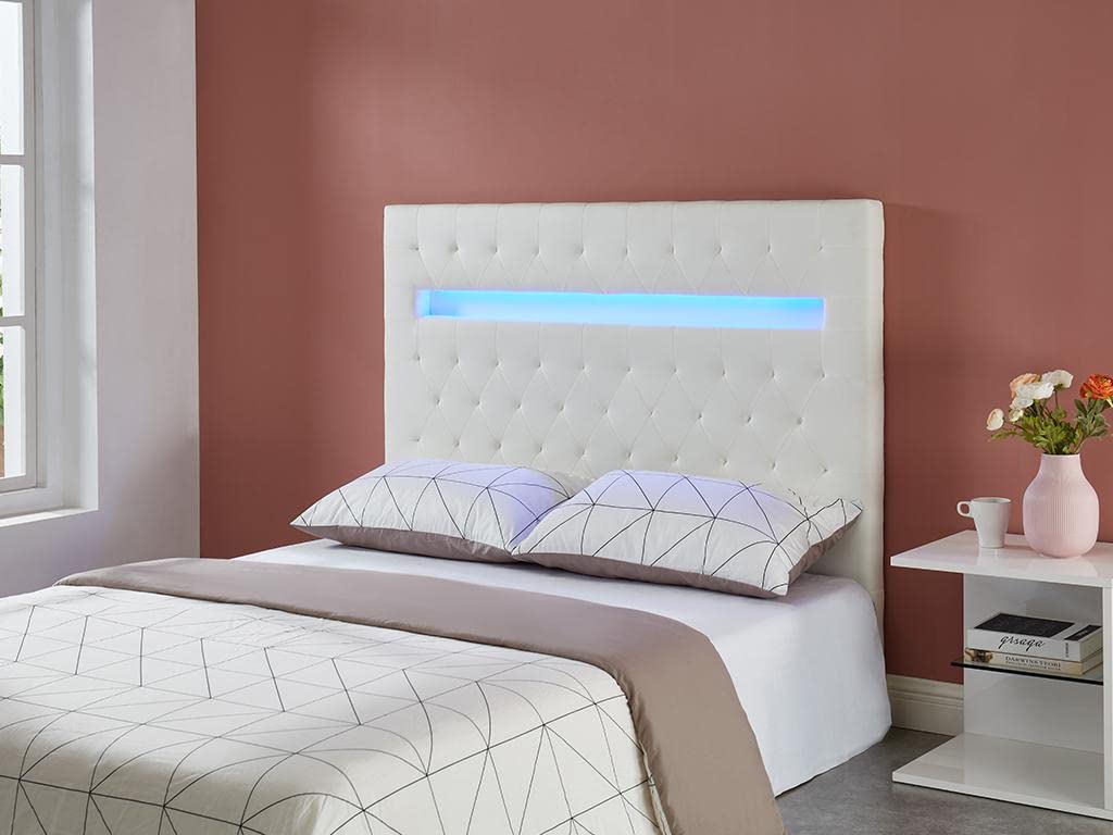 Vente-unique-Cabecero Supernova II - 160 cm - con Leds - Piel sintética Blanca
