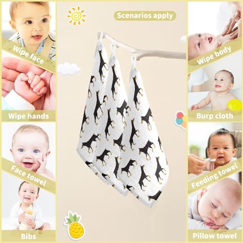 Image of vvfelixl Colored Doberman Dog Baby Burp Cloths Baby Muslin Washcloths for Boys Girls Cotton Baby Face Towel for Newborn Infants Soft and Absorbent 11.8 X 11.8 in, 5 Pack