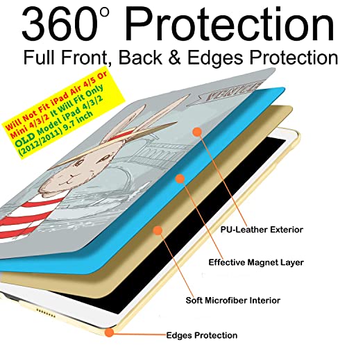 Image of DuraSafe Cases for iPad 2nd 2011 3rd 4th Gen 2012-9.7 [iPad 4 iPad 3 iPad 2 Old Model ] A1458 A1416 A1395 MC705HN /A MD328HN /A Ultra Slim Printed Smart PU Leather Flip Folio Book Cover - Bunny Hat