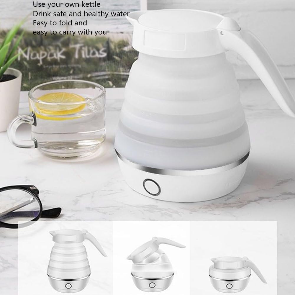 PAHION 0,6L Bollitore Elettrico da Viaggio Pieghevole Portatile Bollitore in Silicone Alimentare Bollitura Rapida per La Casa Campeggio All'aperto Viaggi Escursionistici Doppia Tensione 110V-220V