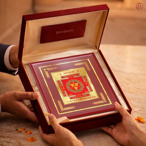 Image of DIVINITI Siddh Energised Kanakdhara Yantra | 24k Gold Plated Foil Prosperity Vastu Frame for Home, Office & Puja Room | Spiritual Yantra for Wealth, Prosperity & Abundance (12 X 11 CM)