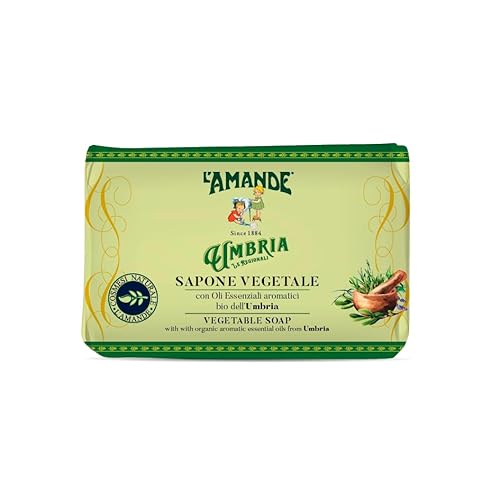 L'amande Grün - Sanfte Pflanzliche Handseife Für Empfindliche Haut Mit Aromatischen Ätherischen Ölen Aus Umbrien, Feuchtigkeitsspendende Reinigungsseife Mit Duft Ohne Freien Alkohol, Blumiges Und