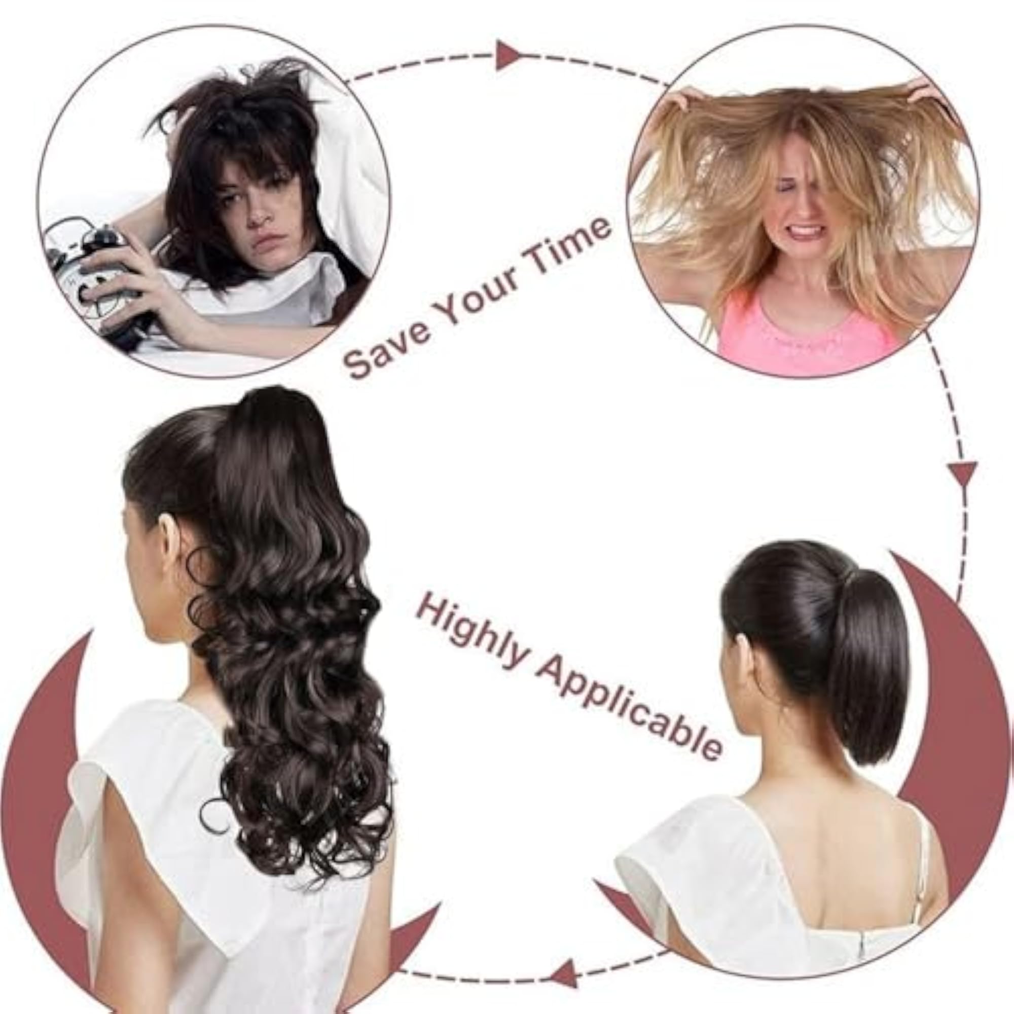 Women's 22 Inch Brown Wavy Ponytail Extension, Claw Clip