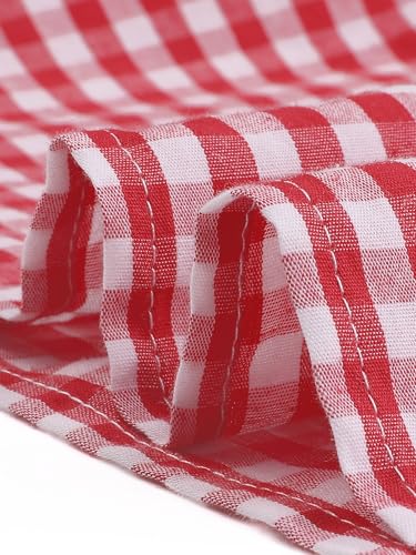 Image of Agnes Orinda Plus Size Gingham Dresses 1950s Vintage Plaid Round Neck Short Sleeve Tiered Midi Summer Dress