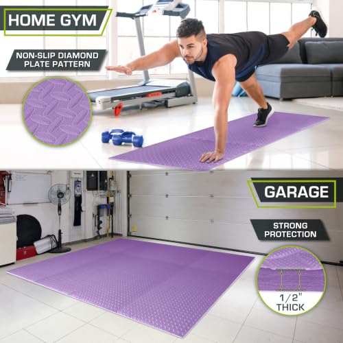 Image of ProsourceFit Exercise Puzzle Mat 1 /2-inch, EVA Interlocking Foam Floor Tiles for Home Gym, Workout Equipment, Kids Play Areas, Purple, 48 SQ FT - 12 Tiles