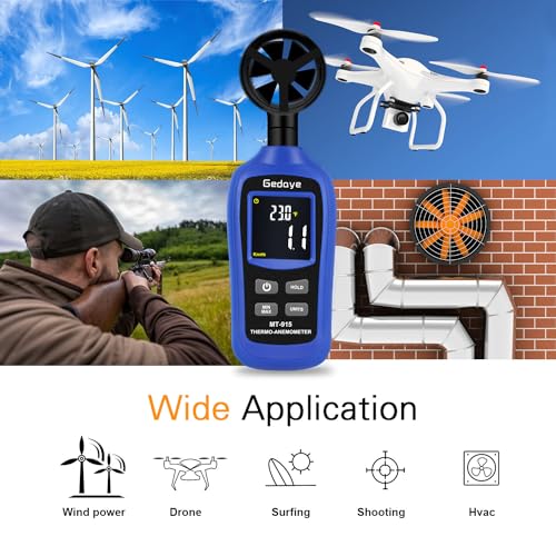 Digital Wind Speed Meter, Handheld Anemometer with Backlight and Max/Min, Data Hold, Measures Wind Speed and Temperature for HVAC, Shooting, Drones, Nautical Monitoring, Surfing, Wind Energy.