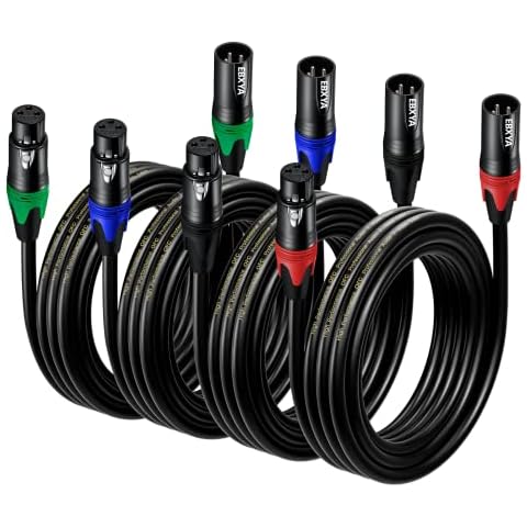 XLR Cable EBXYA Microphone Cable 3M 4 Pack 3-Pin Balanced XLR Male to Female Cable Multi-Colored Mic Cord DMX Cable Microphone Patch Cable Cover