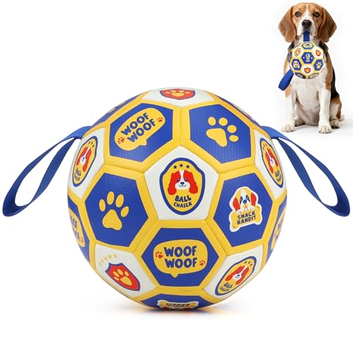 Vivifying Jouet de Football Interactif pour Chien avec Poignées, Balle Résistante pour Jeu de Traction et Entraînement en Intérieur et Extérieur, World...