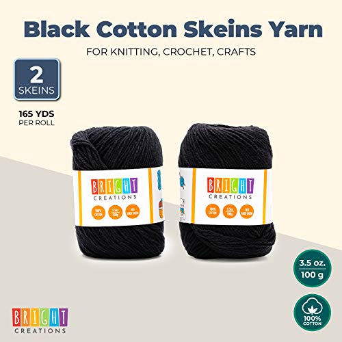 image for Bright Creations Black Cotton Skeins Yarn for Knitting, Crocheting, Cr