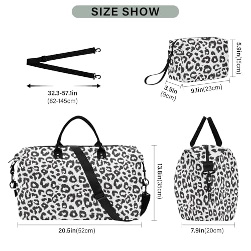 Large Travel Duffel Bag Sports Tote Gym Bag Overnight Weekender Bags Black White Cheetah Leopard Carry On Luggage with Toiletry Bags3