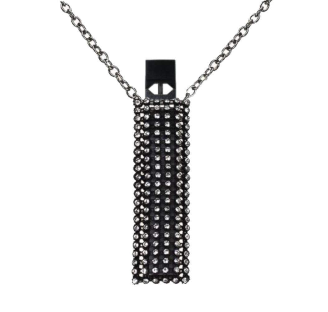 J Necklace Crystal Anti-Loss Premium Sleeve Case Cover with Sparkling Pendant with Iron Chain (Does Not Include Device, Pods, Skin, Starter Kit or Charger Accessories) Black