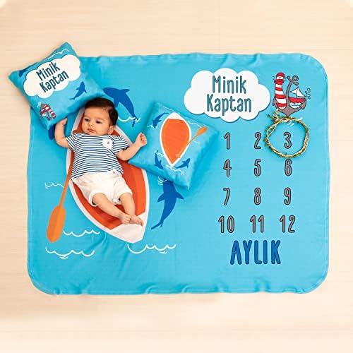 Hediyesepeti Küçük Denizcilere Hediye Bebek Fotoğraf Battaniyesi Seti Aylık Çekim Battaniye - Görsel 3