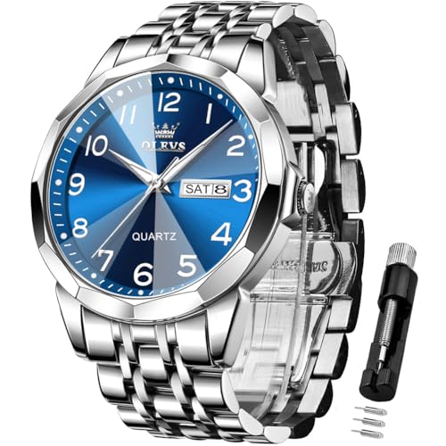 Image of OLEVS Watch for Men Simple Business Dress Analog Stainless Steel Waterproof Luminous Date Easy Read Men Wrsit Watch