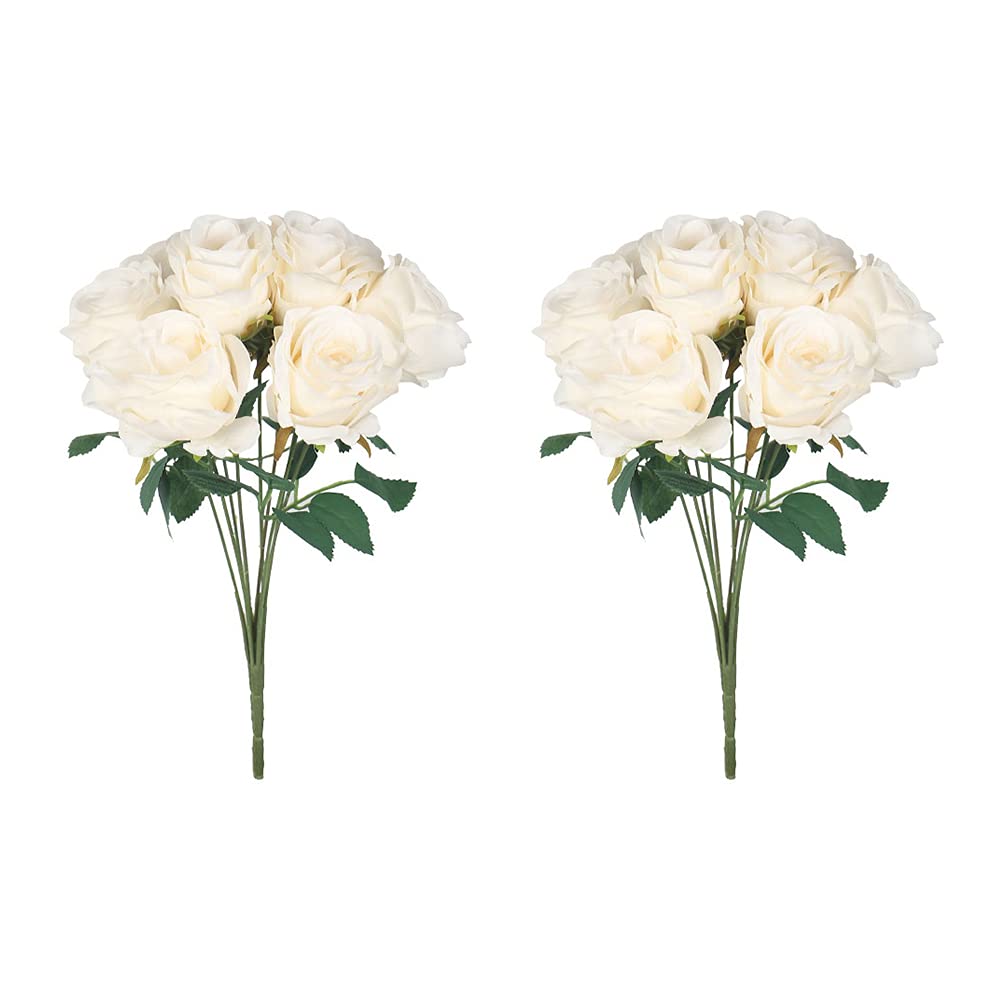 YATAI Set of 2 Artificial Rose Flower Bunch, Premium Silk Rose Stem, Lifelike & Long-Lasting Fake Flowers, No Maintenance, Non-Fading Artificial Flowers Arrangement for Wedding Anniversary, Home Decor