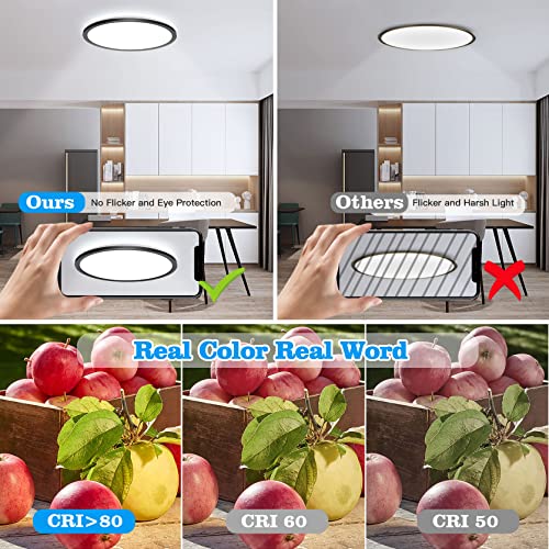 【Updated】12 Inch 3200Lm Flush Mount Led Ceiling Light Fixture, 28 W Dimmable Wall Switch 3000K-6500K Selectable Ceiling Light,Ultra Thin Round Flat Panel Light For Bedrooms, Kitchen(Black,4Pack) #TOP6