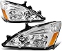 [Halogen Model] Factory Style Headlights Assembly Compatible with Honda Accord 03-07, Driver and Passenger Side, Chrome Housing, Amber Reflector