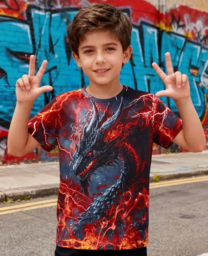 Image of uideazone Tshirts for Boys Kids Short Sleeve T-Shirt 3D Graphic Tee Shirts Tops Clothes 4-16 Years