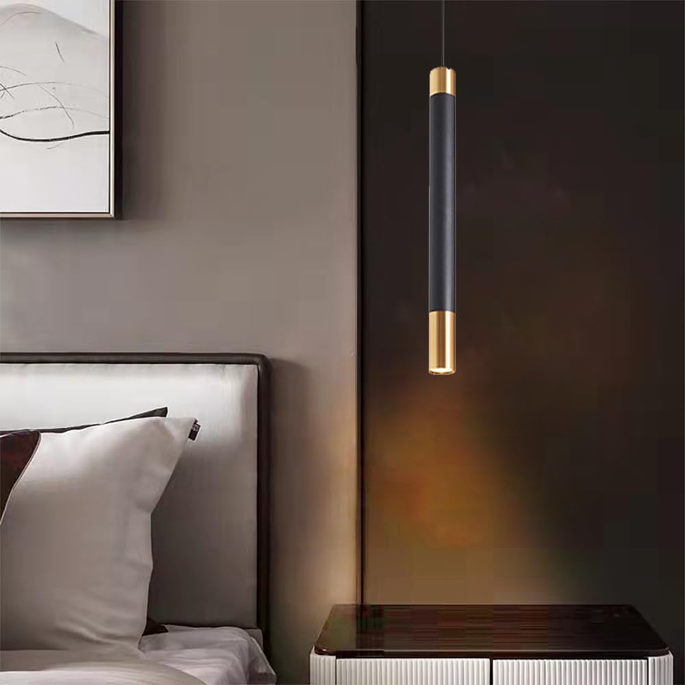 Lampada a Sospensione Ultrasottile a Tubo Lungo, luci a Sospensione a Flauto Nero, lampadario lineare in Metallo, Moderne lampade a Sospensione a LED - 3000K, lampadario Decorativo a Goccia da ba
