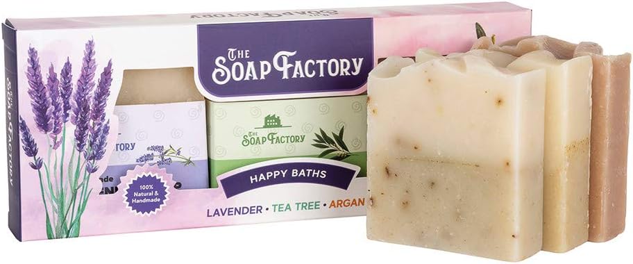 The Soap Factory Silk Collection 3-Pack Lavender-Tea Tree-Argan Soap - 300 g - Vegan-Friendly - Luxury - Eco-Friendly - Natural - For All Skin Types - Cold-Process - Excellent Skin Care - 100% Herbal