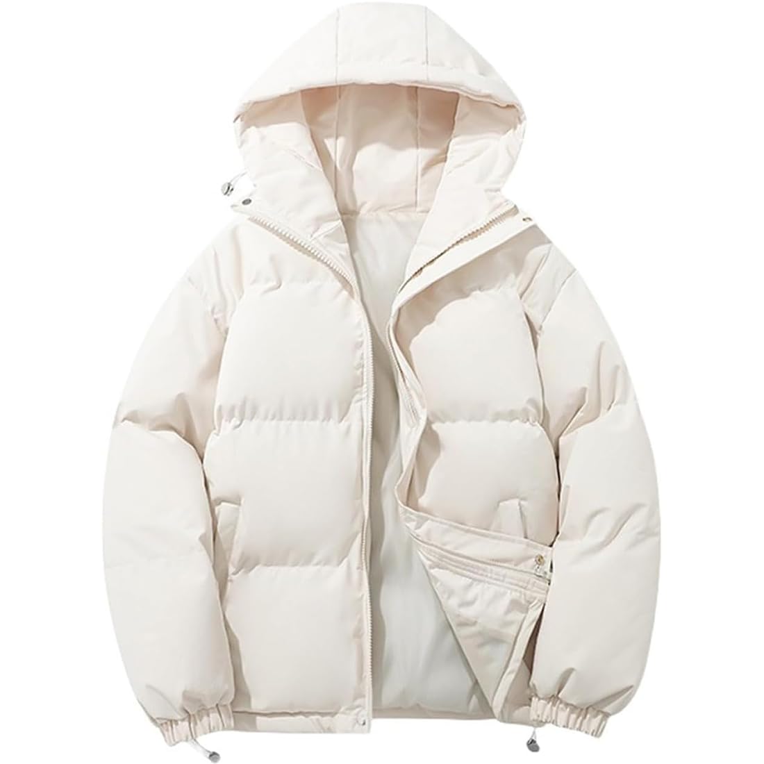 WOWEI Manteau D'Hiver Femme Avec Capuche - Veste Courte Matelassée Coupe-Vent - Légère Et Chaude - Idéal Ski, Randonnée, Ville (Noir)