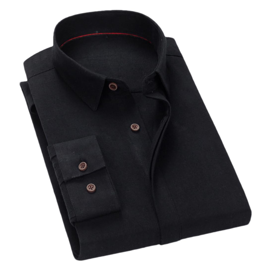 Men Solid Dress Shirt Long Sleeve Lapel Cotton Regular Fit Soft Business Casual Shirts