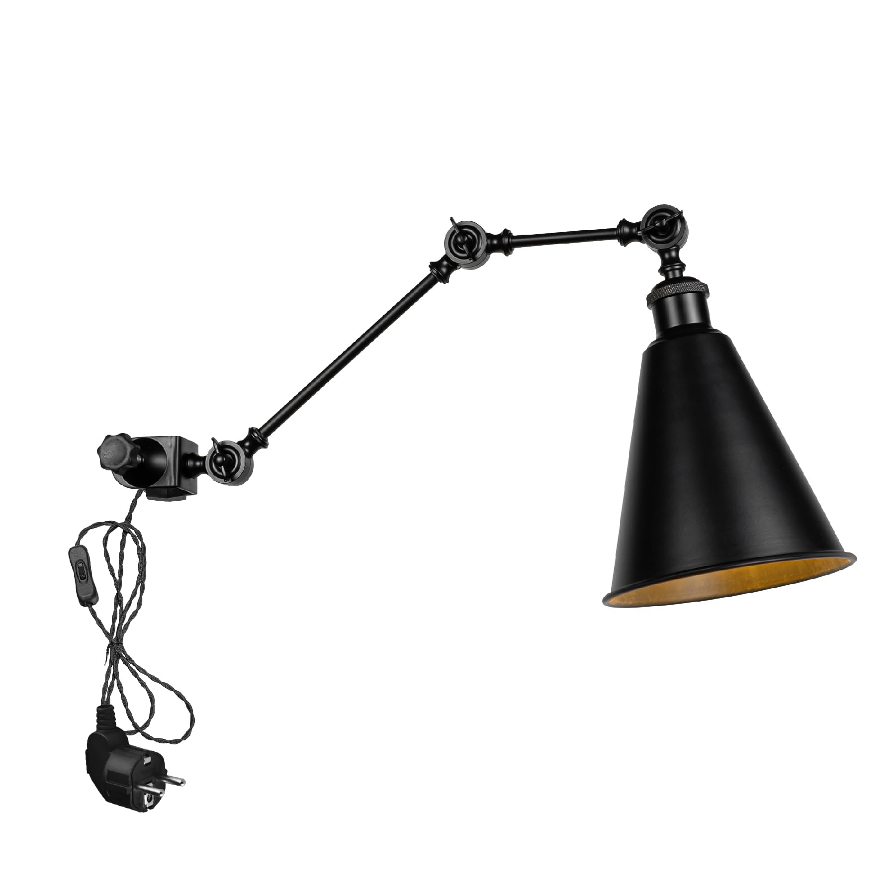 Industrial Klemmleuchte mit 2,5 Schalterkabel,Einstellbar Clip auf Schreibtisch Leselampe,Dimmbar Clamp Nachttischlampe mit Flexarm für Schreibtisch Nachttisch Regal-schwarz BD3086-DZ19