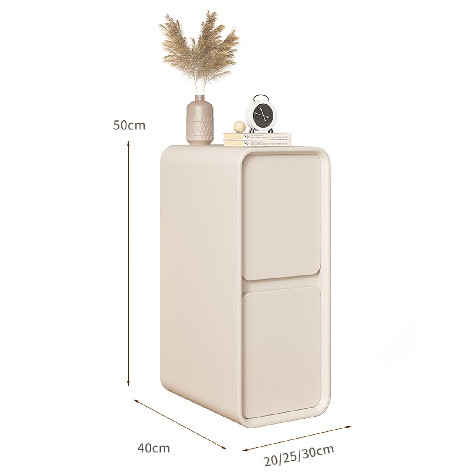Nachttisch mit Massivholzschublade, extra schmaler Clip-In-Nachttisch, Beistelltisch mit 2 Schubladen for Schlafzimmer, Wohnzimmer, Wohnheim (Color : Khaki, Size : 25x40x50CM)
