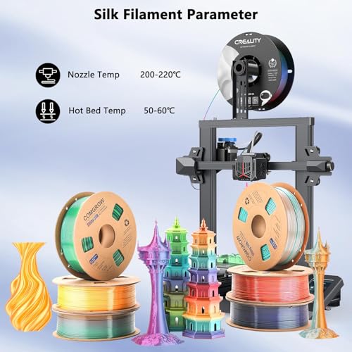 Image of Comgrow Silk Shiny Rainbow Multi-Color 3D Printer Filament, Comgrow 3D Printing Materials Silk PLA 1.75mm, 3D Printing Filament + /-0.02mm, 250g X 4 Spool