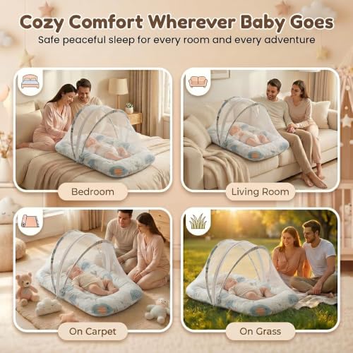 Image of StarAndDaisy Baby Mosquito Net with Mattress and Sleeping Bag, Foldable Mosquito Net Bed with Breathable Mesh, Portable Baby Bedding Set for Newborn