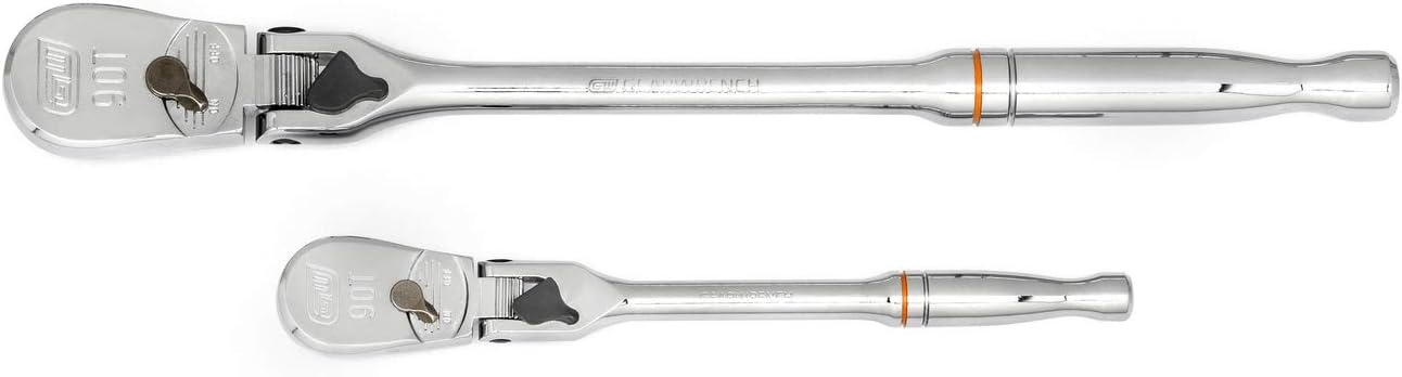 GEARWRENCH 2 Pc. 1/4" & 3/8" Drive 90 Tooth Locking Flex Head Teardrop Ratchet Set - 81274T, Chrome