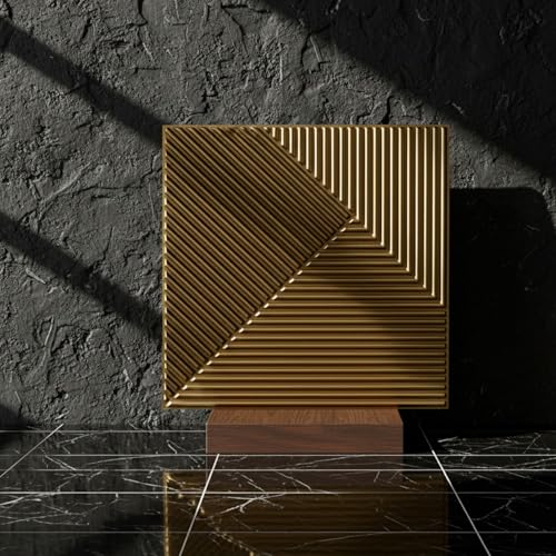 Image of Kayra Decor 3D PVC Wall Panels | Fluted Design - Golden Color | 19.7 inch x 19.7 inch (Pack of 40) - Covers 107.60 Sq. Ft | Premium Home & Office Wall Decoration