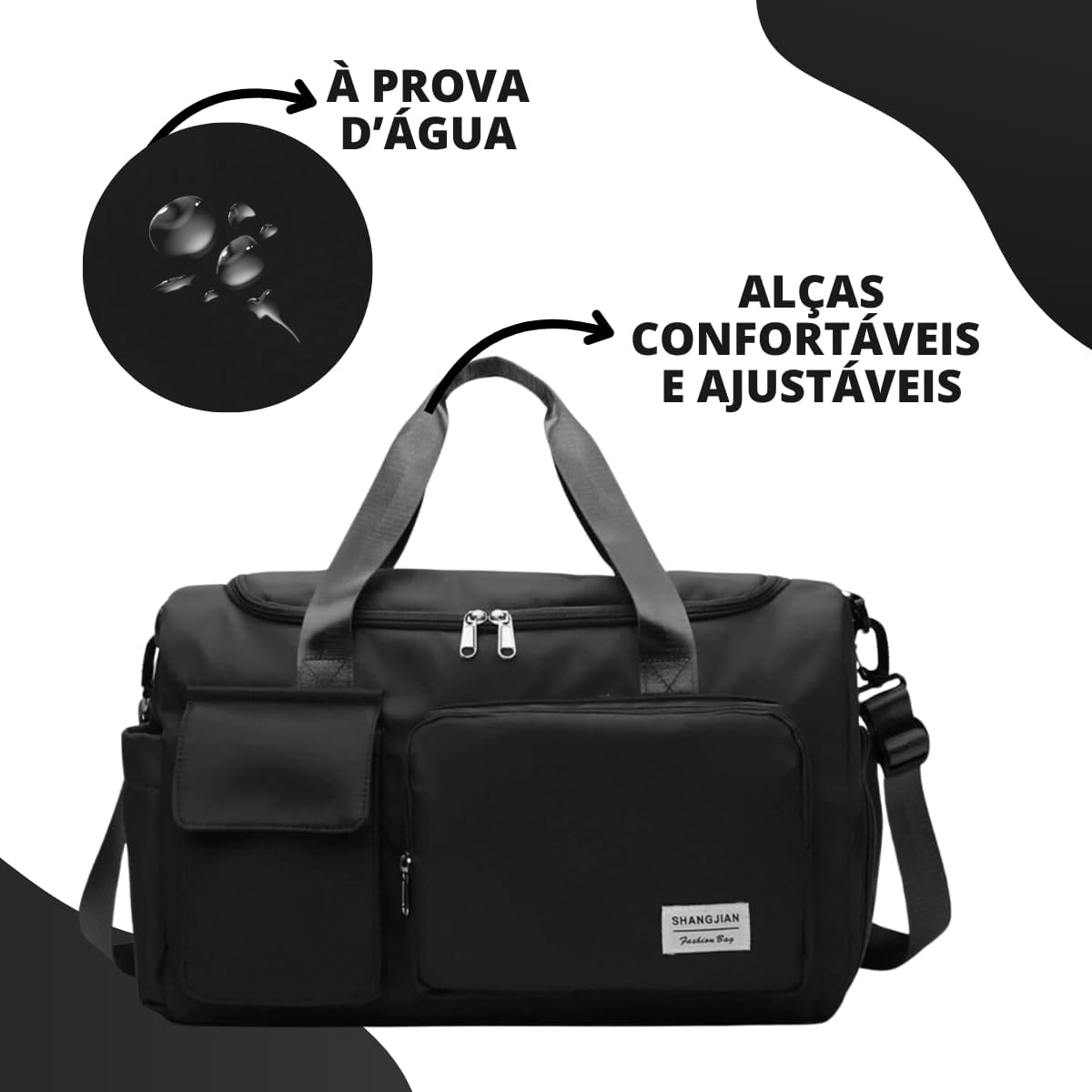 Mala de Mao Compacta de Viagem Feminina Funcional Alca Transversal Bolsa de Viagem em Nylon Resistente com Bolso para Sapatos Ajustavel Leve e Versatil Ideal e Uso Diario (Preto) Mala de Mao Compacta de Viagem Feminina Funcional Alca Transversal Bolsa de Viagem em Nylon Resistente com Bolso para Sapatos Ajustavel Leve e Versatil Ideal e Uso Diario (Preto)