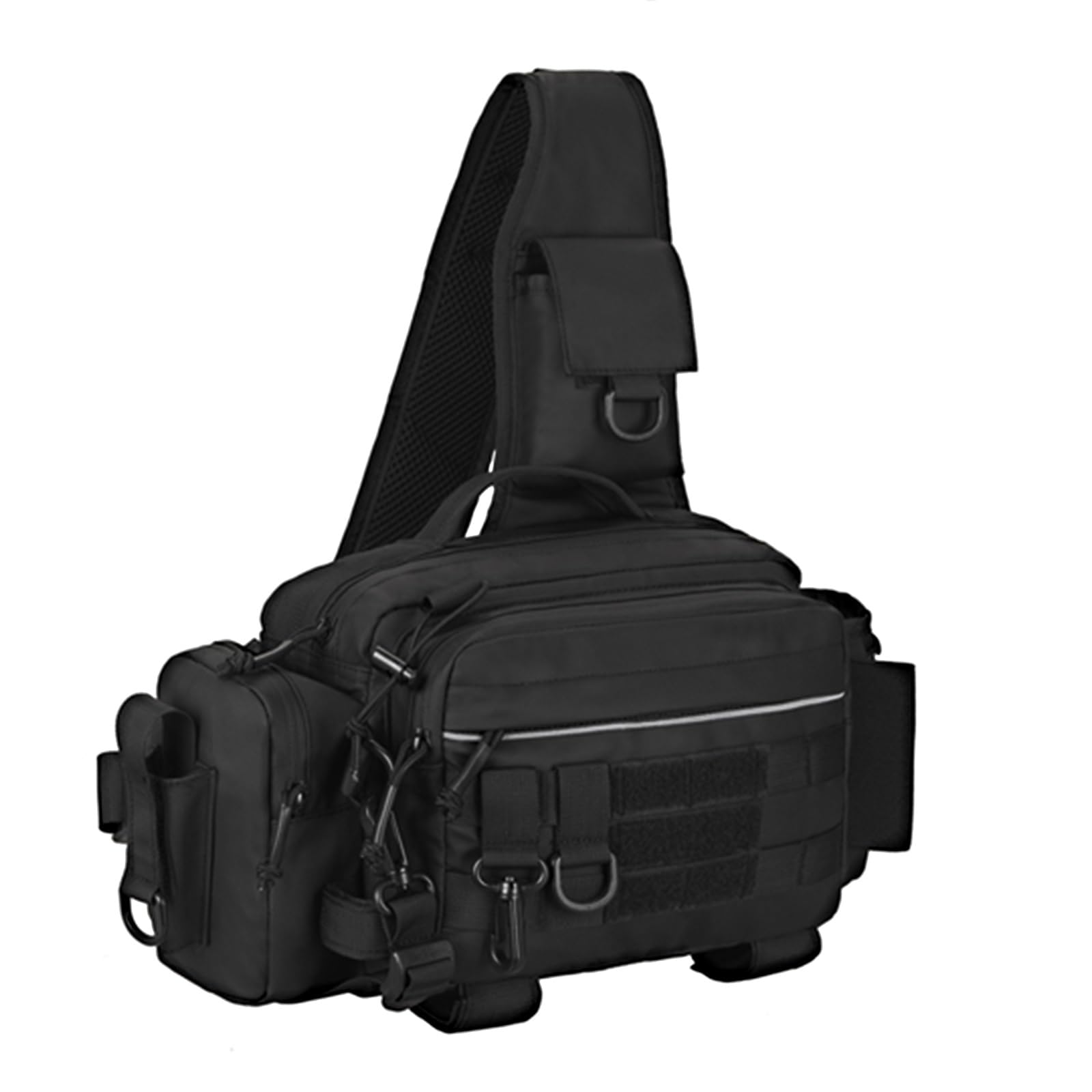 Borsa Pesca Tattica, Multifunzionale Resistente All'Acqua Cintura Tracolla, con Portacanna Sistema Molle per Pesca All'Aperto, Escursionismo Viaggi(Black)