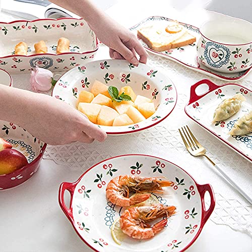 Dreanni Dinner Plate Stylish Dinner Set For Restaurant And Home, Ceramics Dinner Sets, Farmhouse Style Porcelain Dinnerware Set Of 35 | Red Pattern Cereal Bowl And Steak Plate Set For Wgifts #TOP1