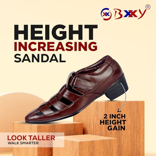 Image of BXXY Men's 2 inch Height Increasing Synthetic Material Formal Velcro Roman Sandals with Pu Sole.