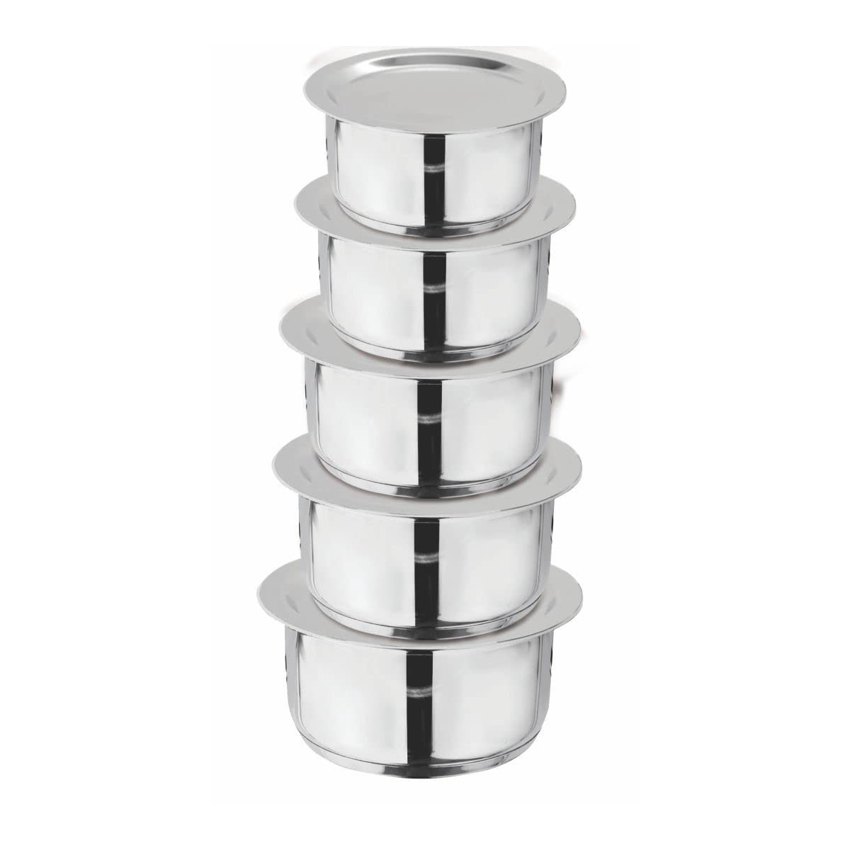 Steel Heavy Induction Patila Set with LID | Set of 5 Pcs – Silver | & | HEZAL Premium Cutlery Set 24pcs