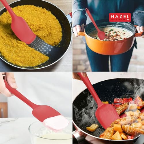 Image of HAZEL Silicone Spoonula 8 inch (Red) | Heat Resistant Flexible Spatula Spoon for Mixing, Scraping & Serving | Non-Stick, Durable & Easy to Clean Baking Tool