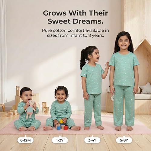 Image of The Mom Store Kids Cotton Night Suit for Boys and Girls | Breathable Night Dress for Kids Boys and Girls | Printed Nightsuit Pajama Set | Comfortable All-Season Sleepwear for Daily Use