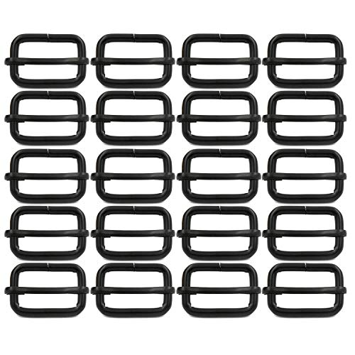 BIKICOCO Metal Slide Adjuster Buckle Tri-Glides with Movable Center Bar, for Straps, 1 x 0.6 Inch, Black, Pack of 20
