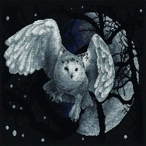PANNA - Counted Cross Stitch Kit - White Owl - J-0359-14 Count - Aida Black - 10.63 x 14.17 inch - DIY kit