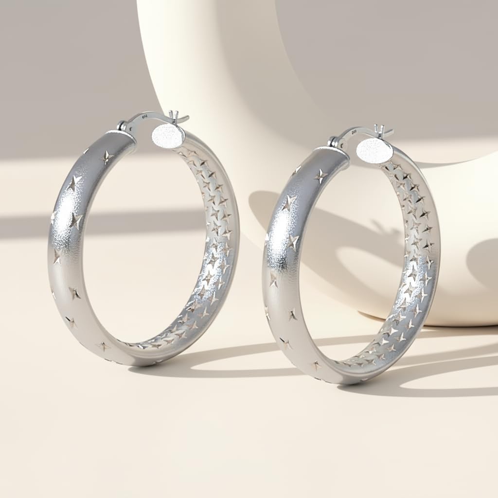 LeCalla Sterling Silver Jewelry Diamond-Cut Hoop Earring for Women - Image 3