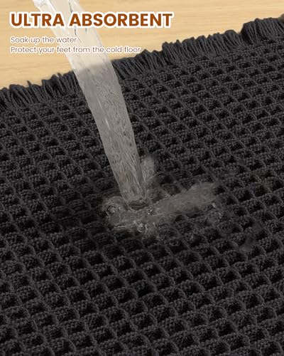 Image of Smiry Waffle Bath Mat 30x20, Extra Soft Absorbent Bathroom Rugs, Non Slip Machine Washable Quick Dry Bath Rugs for Bathroom Floor, Tub, Shower, Home Decor Accessories, Black