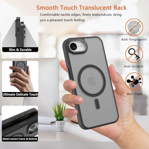 Image of Magnetic iPhone 16E /17e case,Compatible with Magsafe, Military-Grade Protection,Slim Translucent Matte Shockproof with Anti-Scratch Anti-Fingerprint Phone Cover (Black, iPhone 16E /17e)
