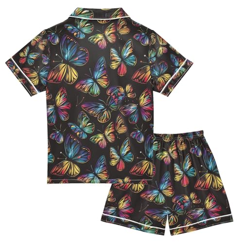 senya Butterflies Magic Satin Summer Pajama Sets Silk Short Sleeve Button Down Sleepwear2